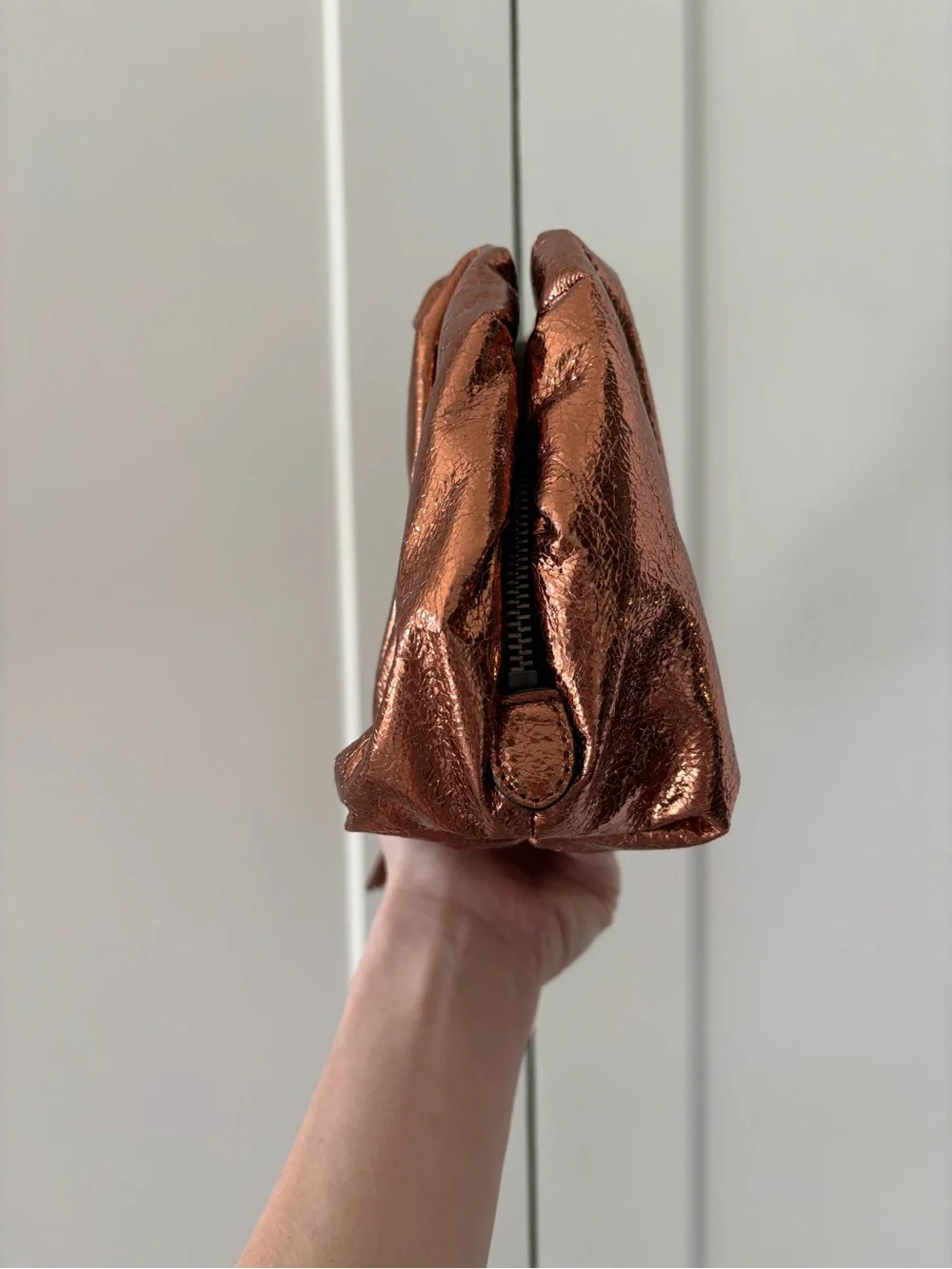 Rebecca Minkoff Copper Ruched Metallic Zip Clutch Bag